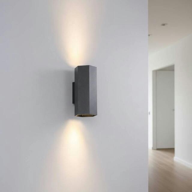 Rackhams 10 Watt Black Hexagonal Up and Down Indoor Wall Light - image 1
