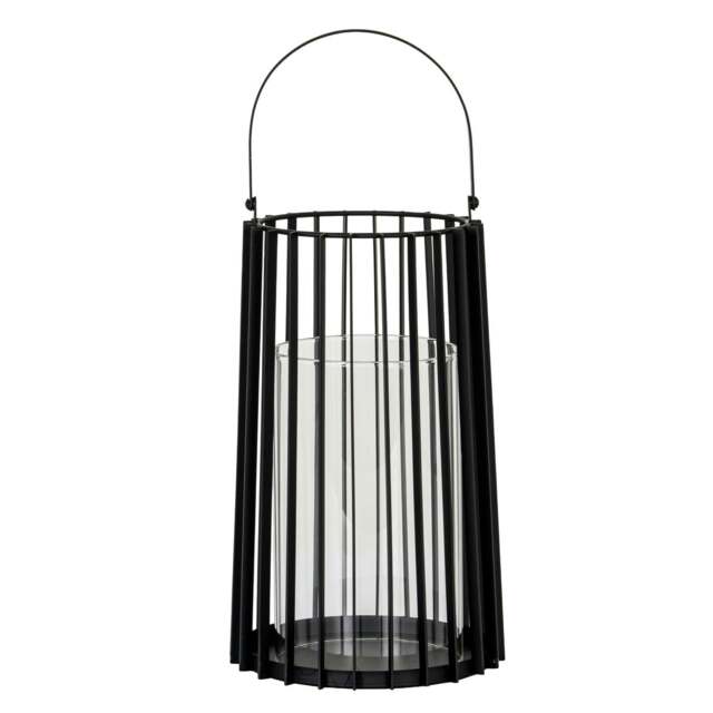 Rackhams Lynk Glass Lantern Candle Holder - Black - Black - 50cm x 22cm x 22cm - 100% Mixed - image 1