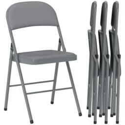 Rackhams Folding Chairs Set of 4, Foldable Chairs with Cushions, Light Grey - 4 - Velvet (polyester), steel - Not applicable - thumbnail 2