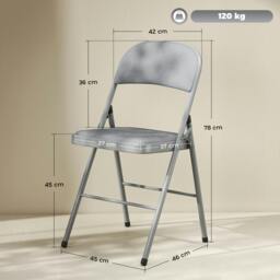 Rackhams Folding Chairs Set of 4, Foldable Chairs with Cushions, Light Grey - 4 - Velvet (polyester), steel - Not applicable - thumbnail 3