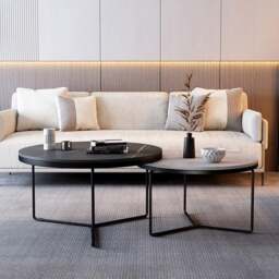 Rackhams Iver Stone Round Nesting Coffee Table Set, Black & White - Black / L (60cm) + White / S (45cm) - thumbnail 3