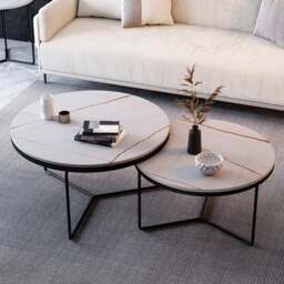 Rackhams Iver Stone Round Nesting Coffee Table Set, Black & White - Black / L (60cm) + White / S (45cm) - thumbnail 6