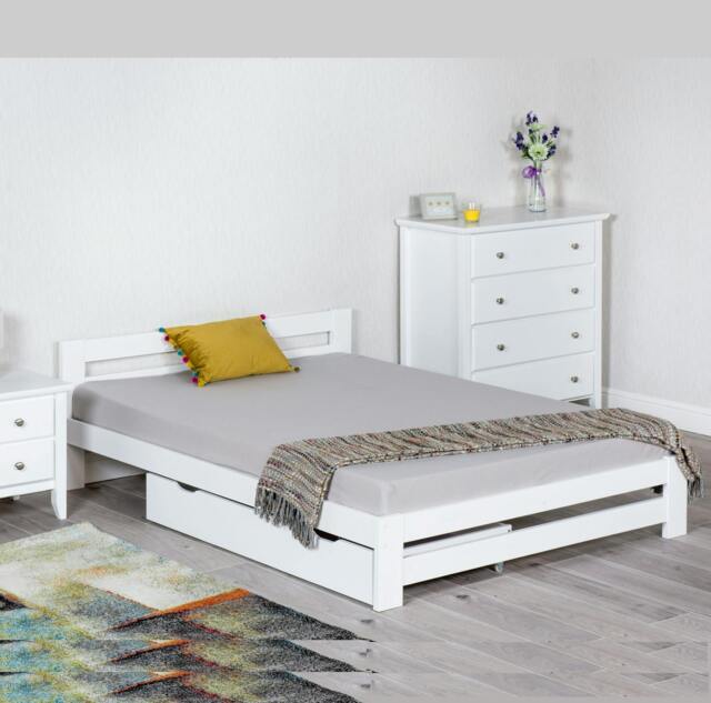Rackhams Xiamen Pine Bed - White/Grey, 4 Sizes - White - 4FT - image 1