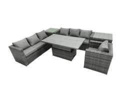 Rackhams Rattan Dining Table Sofa Set with 2 Side Table Armchair Outdoor 7 Seat Garden Furniture Set Dark Grey Mixed