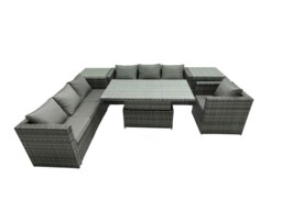 Rackhams Rattan Dining Table Sofa Set with 2 Side Table Armchair Outdoor 7 Seat Garden Furniture Set Dark Grey Mixed - thumbnail 2