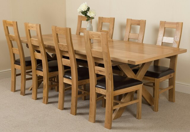 Rackhams Vermont Cross Leg Oak Extending Dining Table with Yale Oak Chairs - Natural Oak - 8 chairs - image 1