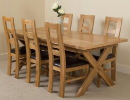 Rackhams Vermont Cross Leg Oak Extending Dining Table with Yale Oak Chairs - Natural Oak - 8 chairs - thumbnail 2