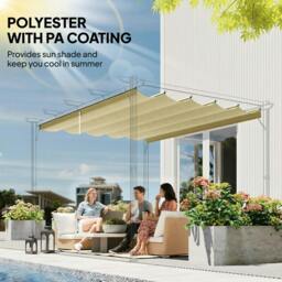 Rackhams Retractable Pergola Cover, 3.5 x 2.6 m Replacement Canopy Fabric for 4 x 3 m Frame, Roof Top Only, Beige - thumbnail 5