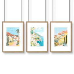 Rackhams Decorative Pictures For Living Room - Set of 3 Beach Decor Wall art Prints - 20 x 30 in / 50 x 76 cm - Matte Museum Quality Art Paper 290 gsm - Oak Frame - thumbnail 1