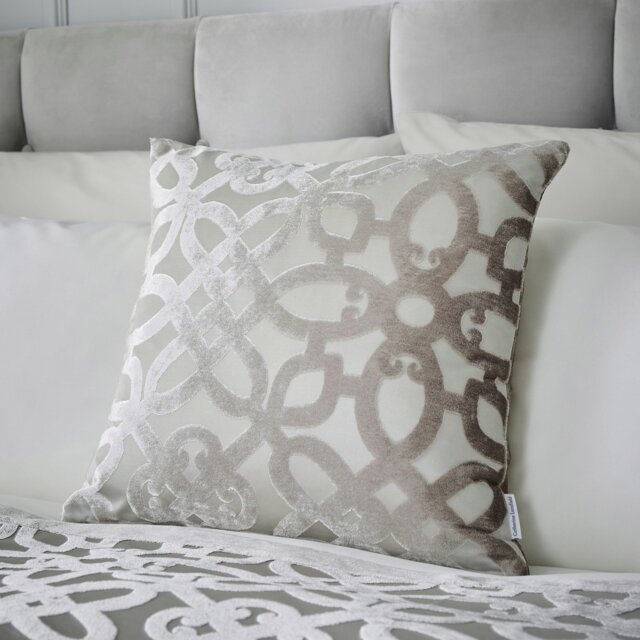 Rackhams Lattice Cut Velvet Cushion - Natural - image 1