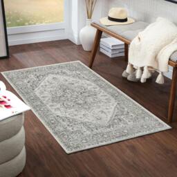 Rackhams Chester-Vintage Grey White Traditional Boho Rug - 80 x 220 cm - thumbnail 6