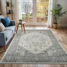 Rackhams Chester-Vintage Grey White Traditional Boho Rug - 80 x 220 cm - thumbnail 2