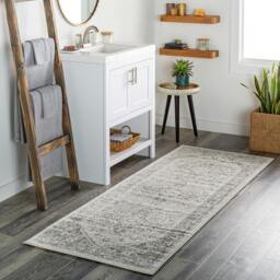 Rackhams Chester-Vintage Grey White Traditional Boho Rug - 80 x 220 cm