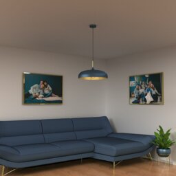 Rackhams Lincoln Blue 45CM Pendant Lamp Stylish Hand Made Scandi Style Lamp With A Golden Finish To The Shade Interior 1XE27 - thumbnail 2
