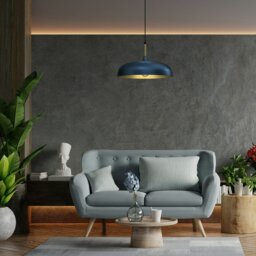 Rackhams Lincoln Blue 45CM Pendant Lamp Stylish Hand Made Scandi Style Lamp With A Golden Finish To The Shade Interior 1XE27 - thumbnail 3