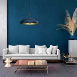 Rackhams Lincoln Blue 45CM Pendant Lamp Stylish Hand Made Scandi Style Lamp With A Golden Finish To The Shade Interior 1XE27