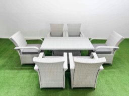 Rackhams Outdoor Rattan Garden Furniture Set Patio 6 Chairs Plus Height adjustable dining table Sets Light Grey Mixed - thumbnail 2