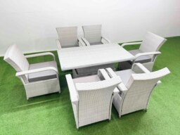 Rackhams Outdoor Rattan Garden Furniture Set Patio 6 Chairs Plus Height adjustable dining table Sets Light Grey Mixed - thumbnail 1