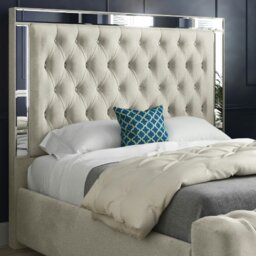 Rackhams Marino Mirror Upholstered Soft Velvet Bed Frame - Cream - Silver - King - thumbnail 2