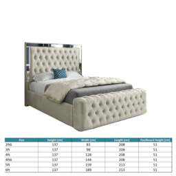 Rackhams Marino Mirror Upholstered Soft Velvet Bed Frame - Cream - Silver - King - thumbnail 4