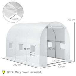 Rackhams 3 x 2 x 2m Polytunnel Greenhouse Replacement Cover ONLY Winter Garden Plant PE Cover for Tunnel Walk-in Greenhouse, White - thumbnail 3