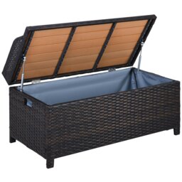 Rackhams Rattan Outdoor Storage Bench with Aluminium Frame - 102 x 51 x 52cm - Grey - thumbnail 2