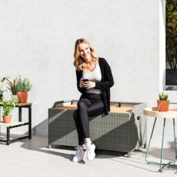 Rackhams Rattan Outdoor Storage Bench with Aluminium Frame - 102 x 51 x 52cm - Grey - thumbnail 1
