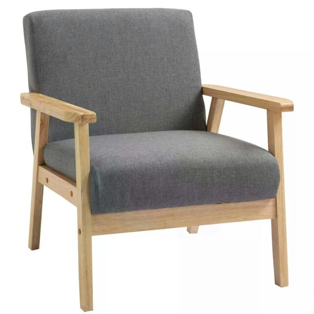 Rackhams Minimalistic Wooden Frame Accent Chair, with Padded Seat - Grey - image 1