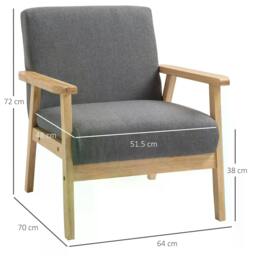 Rackhams Minimalistic Wooden Frame Accent Chair, with Padded Seat - Grey - thumbnail 3