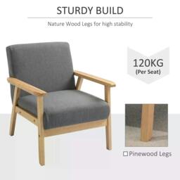 Rackhams Minimalistic Wooden Frame Accent Chair, with Padded Seat - Grey - thumbnail 5