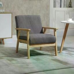 Rackhams Minimalistic Wooden Frame Accent Chair, with Padded Seat - Grey - thumbnail 2