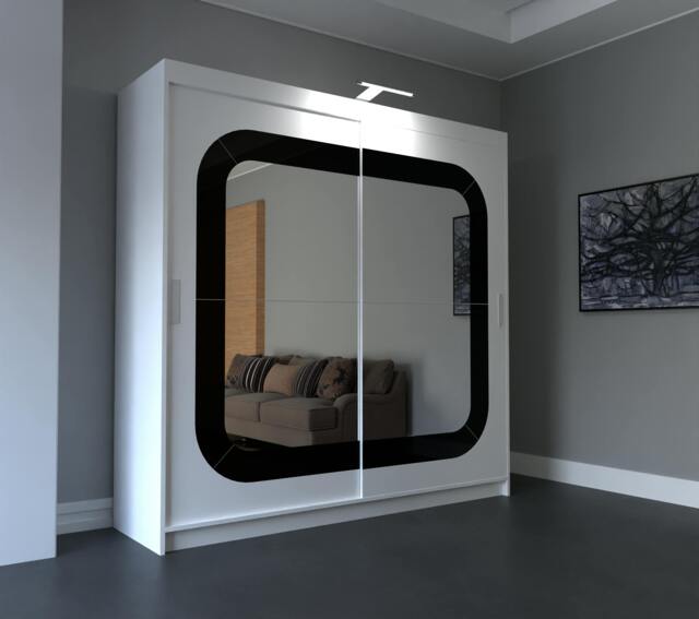 Rackhams Modern Bedroom Sliding Wardrobe, Ample Storage Space and Sleek Design comes with LED in White and Grey and Width 150cm/180cm/203cm - 203 cm - White - image 1