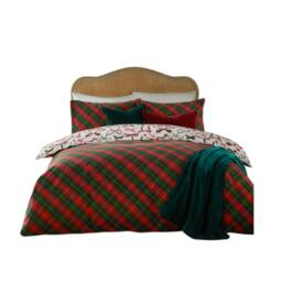 Rackhams Nathalie Festive Bows Printed Duvet Cover Set - Berry/Pine - Single - Berry/Pine - 52% Polyester/48% Cotton - thumbnail 2