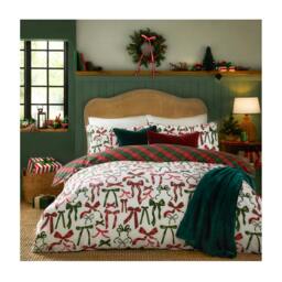 Rackhams Nathalie Festive Bows Printed Duvet Cover Set - Berry/Pine - Single - Berry/Pine - 52% Polyester/48% Cotton - thumbnail 3