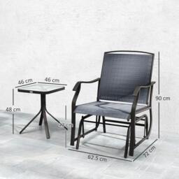 Rackhams Banafa Outdoor Glider Rocking Bistro Set With 2 Chairs And Matching Table Grey - thumbnail 3