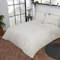 Rackhams Luxury Hotel Quality Boho Embroidered Tassels Duvet Cover with Pillowcases - White/Mono - Single (135cm x 200cm) - thumbnail 1