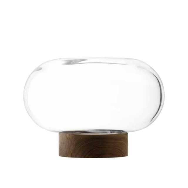 Rackhams LSA Oblate Glass Vase Lantern 19.5cm with Walnut Base Clear - Glass - 1 - Clear - image 1