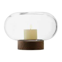 Rackhams LSA Oblate Glass Vase Lantern 19.5cm with Walnut Base Clear - Glass - 1 - Clear - thumbnail 3