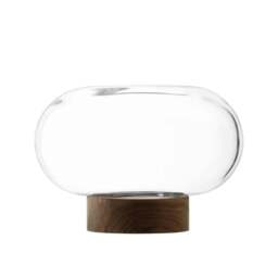Rackhams LSA Oblate Glass Vase Lantern 19.5cm with Walnut Base Clear - Glass - 1 - Clear