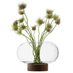 Rackhams LSA Oblate Glass Vase Lantern 19.5cm with Walnut Base Clear - Glass - 1 - Clear - thumbnail 2