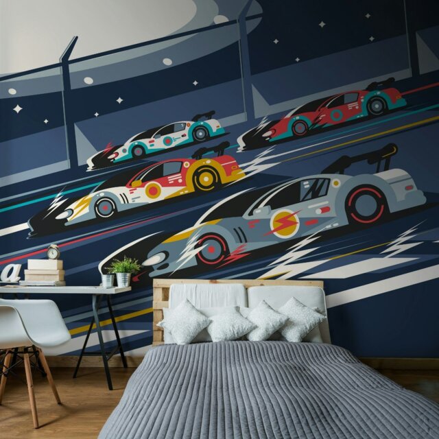 Rackhams Sports Cars Wall Mural - Navy Blue - Large - W350cm x H280cm - image 1