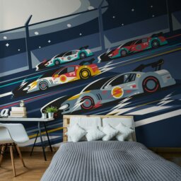 Rackhams Sports Cars Wall Mural - Navy Blue - Large - W350cm x H280cm - thumbnail 1