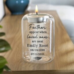 Rackhams Personalised Loved Ones Memorial Feather Tealight Holder - thumbnail 2