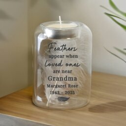 Rackhams Personalised Loved Ones Memorial Feather Tealight Holder - thumbnail 4
