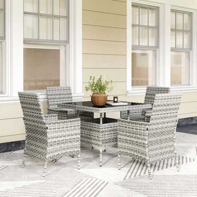 Rackhams 4 Seater Rattan Garden Furniture Set with Cushion, Mixed-Grey - Mixed-Grey - PE Rattan - image 1