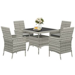 Rackhams 4 Seater Rattan Garden Furniture Set with Cushion, Mixed-Grey - Mixed-Grey - PE Rattan - thumbnail 2