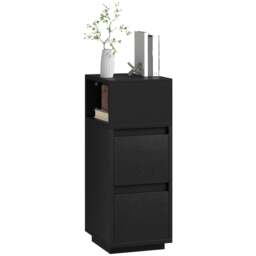 Rackhams Slim Bedside Table, Bedside Cabinet with Open Shelf and 2 Drawers - Black - 2 - Modern - thumbnail 3