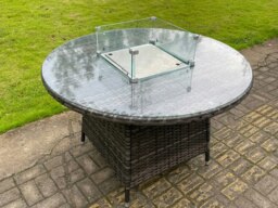 Rackhams Outdoor Rattan Garden Furniture Set Gas Fire Pit Round Table Sets Gas Heater with 6 Seater Dining Cahirs Dark Grey Mixed - thumbnail 4