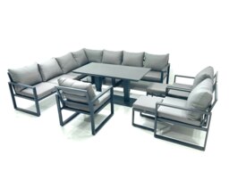 Rackhams 12 Seater Outdoor Aluminium Garden Furniture Set Corner Sofa 3 Chair 2 Small Footstool Adjustable Rising Lifting Dining Table Sets Dark Grey - thumbnail 2