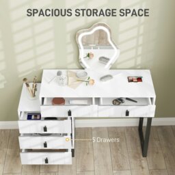 Rackhams Dressing Table with LED Leaf Shape Mirror and 5 Drawers, White - White - thumbnail 4
